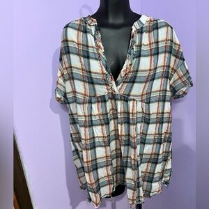 Plaid Free People Flowey Tunic Shirt Size Small